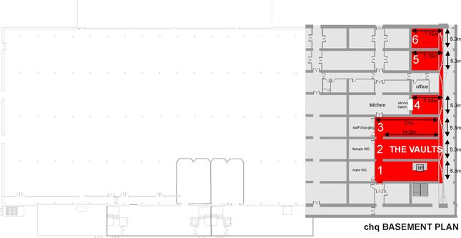 Basement plan showing the Vaults